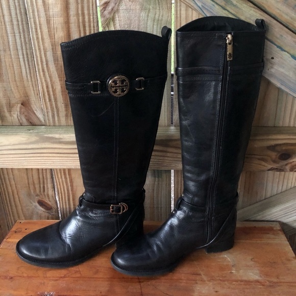 Tory Burch Calista Tall Black Leather Riding Boots Size 6.5